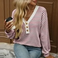 thumbnail image 6 of TFEOQRY Women's Button V Neck Top Striped Knit Long Sleeve Casual Pullover Fall Winter Sweaters Burgundy, 6 of 7