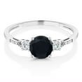 thumbnail image 2 of Gem Stone King 10K White Gold Black Onyx White Created Sapphire and White Diamond Accent 3-Stone Engagement Ring for Women (0.94 Cttw, Round 6MM, Gemstone December Birthstone, Size 8), 2 of 5