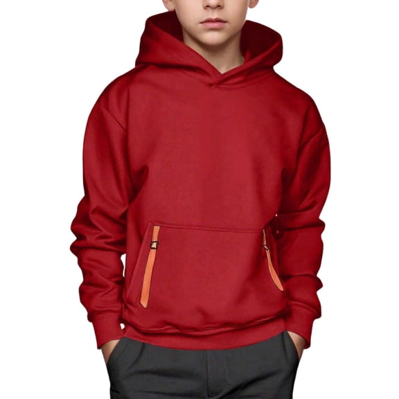 Boys Fleece Hooded Pullover Sweatshirt With Front Pocket – Soft Warm Hoodie Jacket For Kids Youth, Casual Athletic Activewear Style, Outdoor Play And Daily Wear
