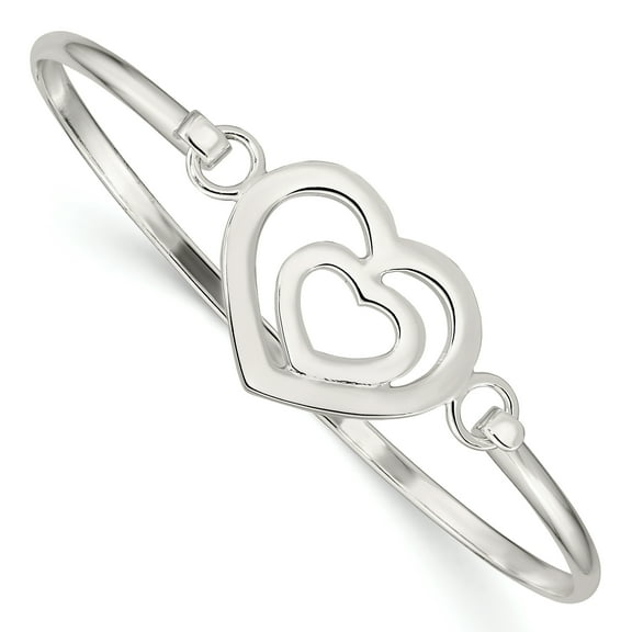 Beautiful Sterling Silver Heart within a Heart Bangle Bracelet