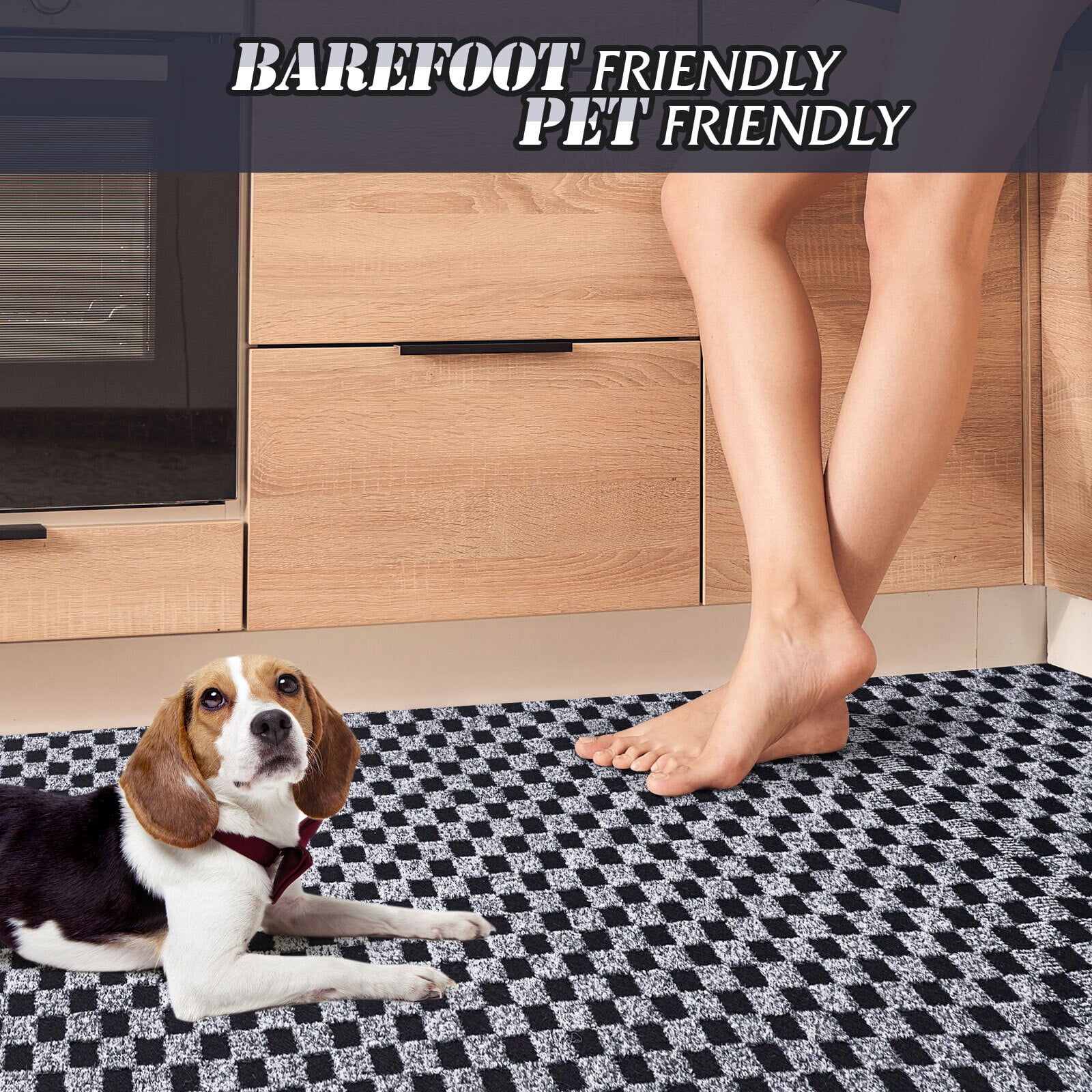 BESTVUE Area Runner Rug Outdoor Non Slips Carpet Runners Indoor Utility Rugs Mat for Kitchen Hallway Entryway Garage with Rubber Backing Gray Plaid 3ft x 8ft