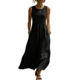 thumbnail image 2 of Plus Size Summer Dresses for Women Women's And Linen Loose-Fitting Pocket Long Dress Women's Dress Black L, 2 of 8