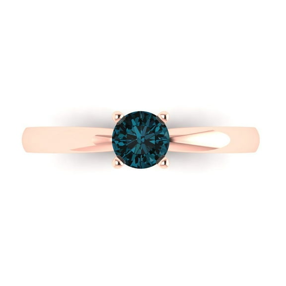 Solitaire Engagement Ring for Women - 0.5ct Natural London Blue Topaz in 14K Rose Gold Promise Ring