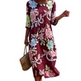 thumbnail image 3 of VBVC Women's and Women's Plus 3/4 Sleeve Midi Dress, Summer Casual Crew Neck Dress For Women, Ladies' Loose Fit Floral Dress with Pockets,Wine,S-5XL, 3 of 7