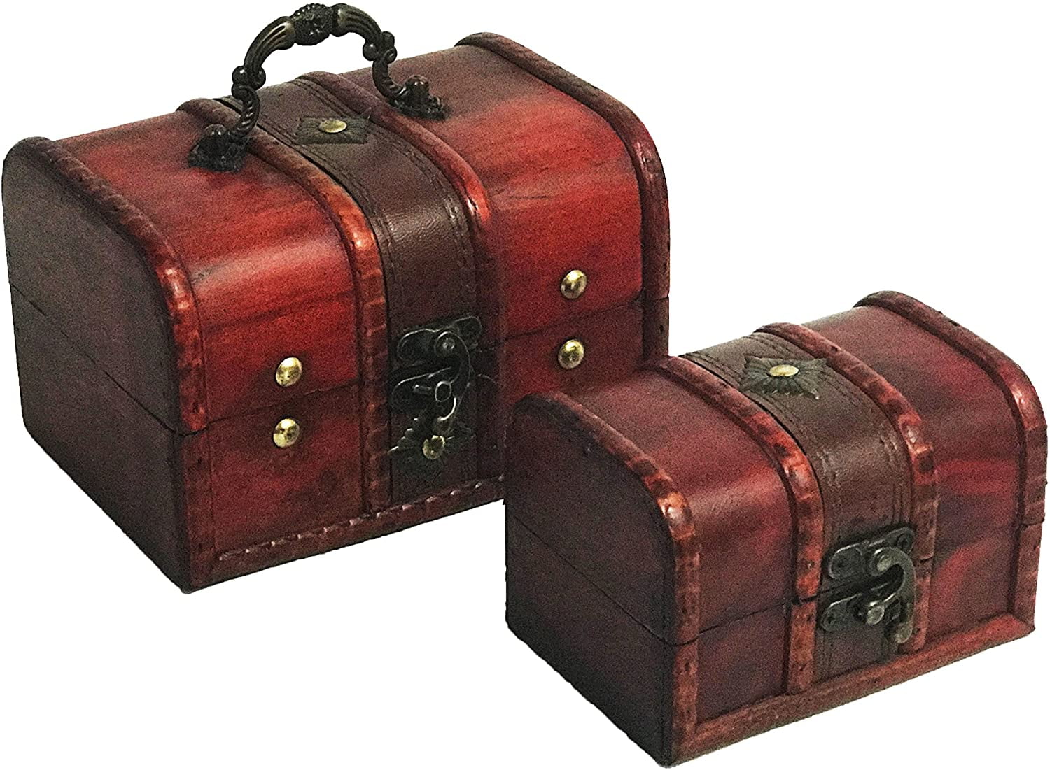 Allgala Medium Antique Wooden Jewelry Treasure Keepsake Box 2-PC Set-HD90206 