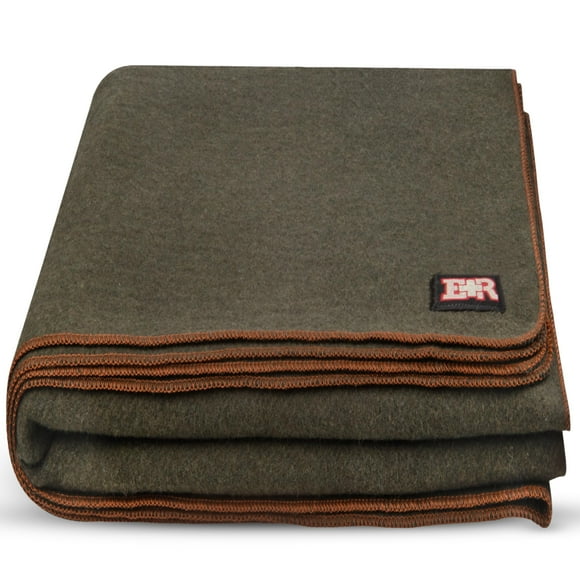 Manta de lana militar: 80% lana, lavable, perfecta para exteriores, camping, picnic, viajes, manta de emergencia para automóvil y bushcraft, 96" x 66", 5 lbs. - Verde oliva - Gemelo