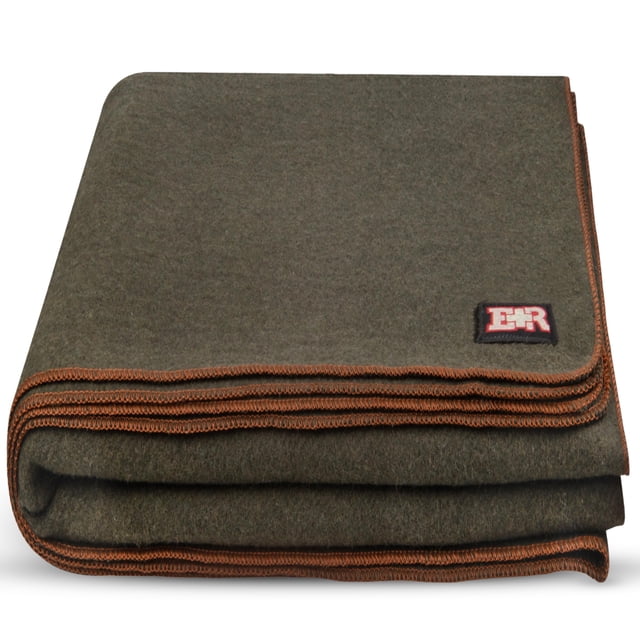Manta de lana militar: 80% lana, lavable, perfecta para exteriores, camping, picnic, viajes, manta de emergencia para automóvil y bushcraft, 96" x 66", 5 lbs. - Verde oliva - Gemelo