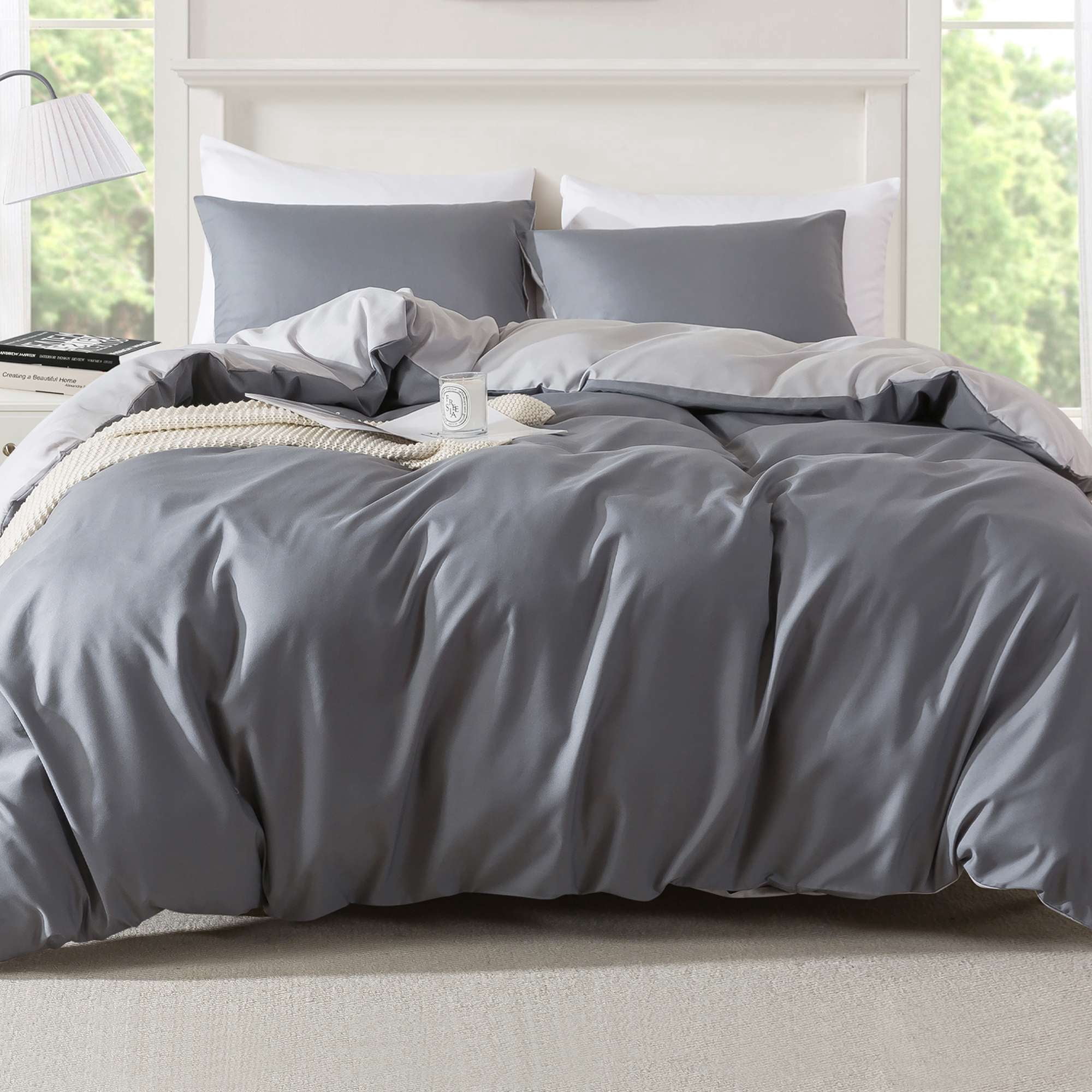 Mainstays King Duvet Cover Set, All-Season, 3-Piece, Grey