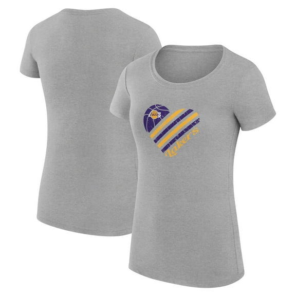 Women's G-III 4Her by Carl Banks Heather Gray Los Angeles Lakers Super-Slim Fit Lightweight Heart T-Shirt