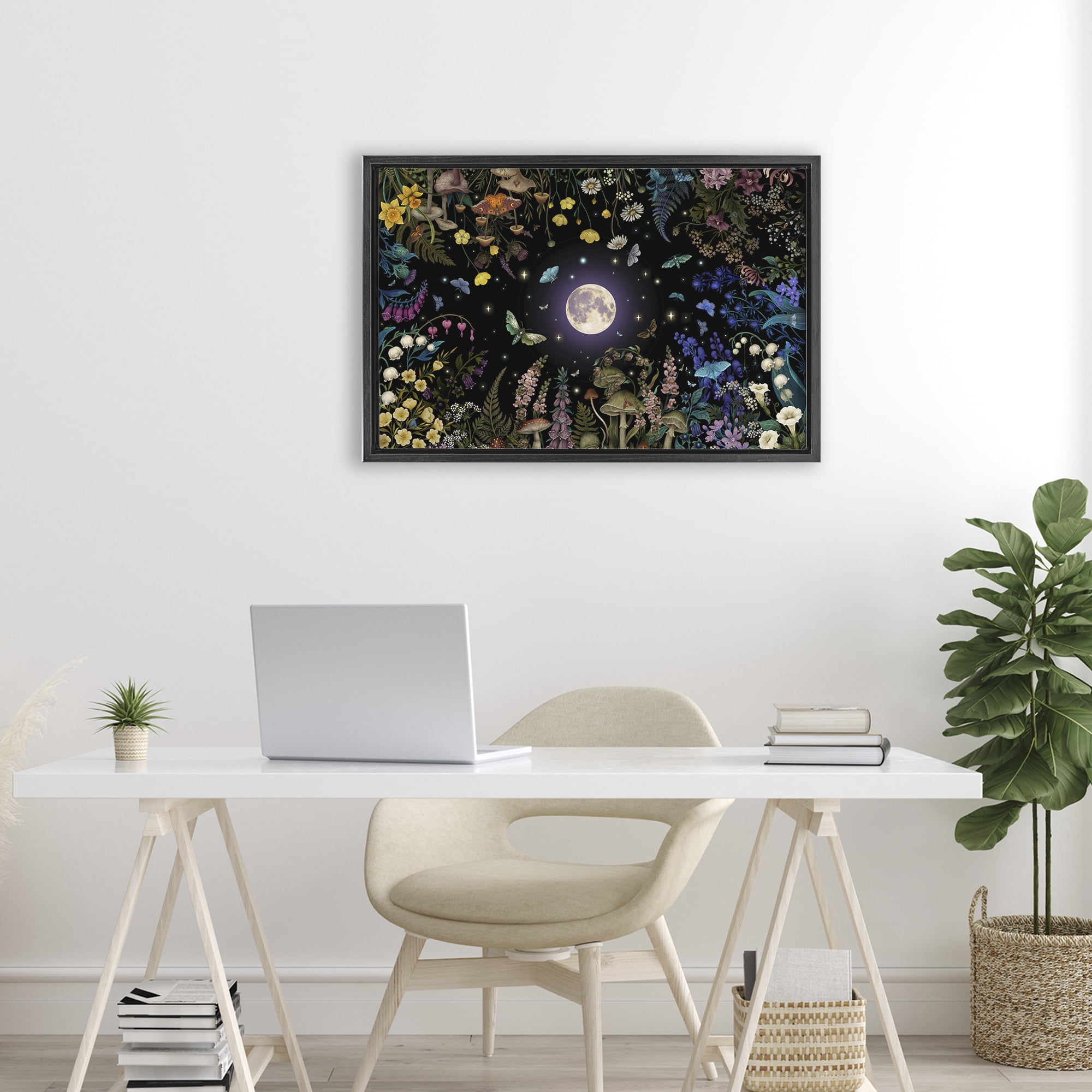 Stupell Industries Night Garden with Moth Black Framed Floater Canvas Wall Art, design by Episodic Drawings