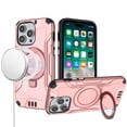 thumbnail image 5 of For Apple iPhone 15 Plus (6.7") Brushed Armor Rugged Hybrid with Invisible Magnetic Circle Kickstand Shockproof Hard PC Protective Cover ,Xpm Phone Case [ Rose Gold ], 5 of 6