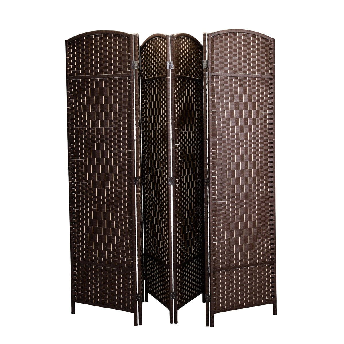 Veryke 6 Panel Weave Fiber Room Divider, Folding Screens - Dark Bronw