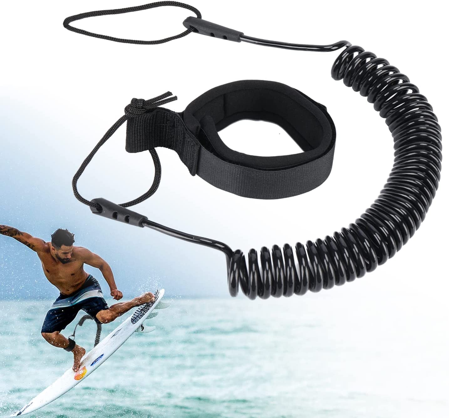 Leash da Surf Paddle Board Laccetto di Sicurezza a Spirale 5 mm 5 Piedi per Stand Up Surfboard Shortboard Bodyboard Blu
