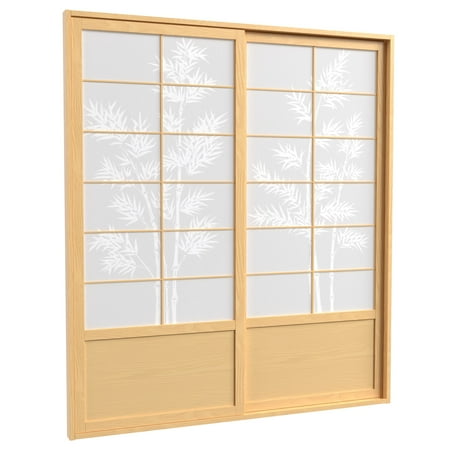 Red Lantern 7 ft. Tall Bamboo Tree Shoji Sliding Door Kit - Natural
