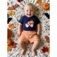 thumbnail image 5 of Cjfdfy Toddler Baby Boy Halloween Thanksgiving Outfits Infant Baby Boys Summer Fall Clothes Short Sleeve Pumpkin in Truck Embroidery T-Shirt and Plaid Pockets Shorts Set, 5 of 9