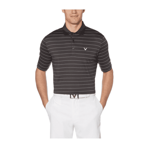 $65 Callaway Yarn Dyed Birdseye Color Block Golf Polo Shirt,Asphalt Dark Gray, M