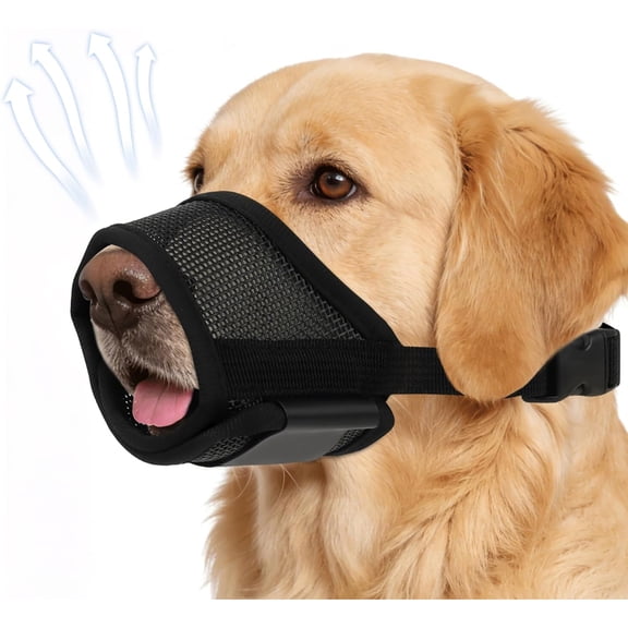 RAGUPEL Dog Muzzle for Medium Dogs Beagle, 3D Air Mesh Breathable Mouth Guard to Stop Scavenging Biting, Escape-Proof Pet Snout Strap, Black M