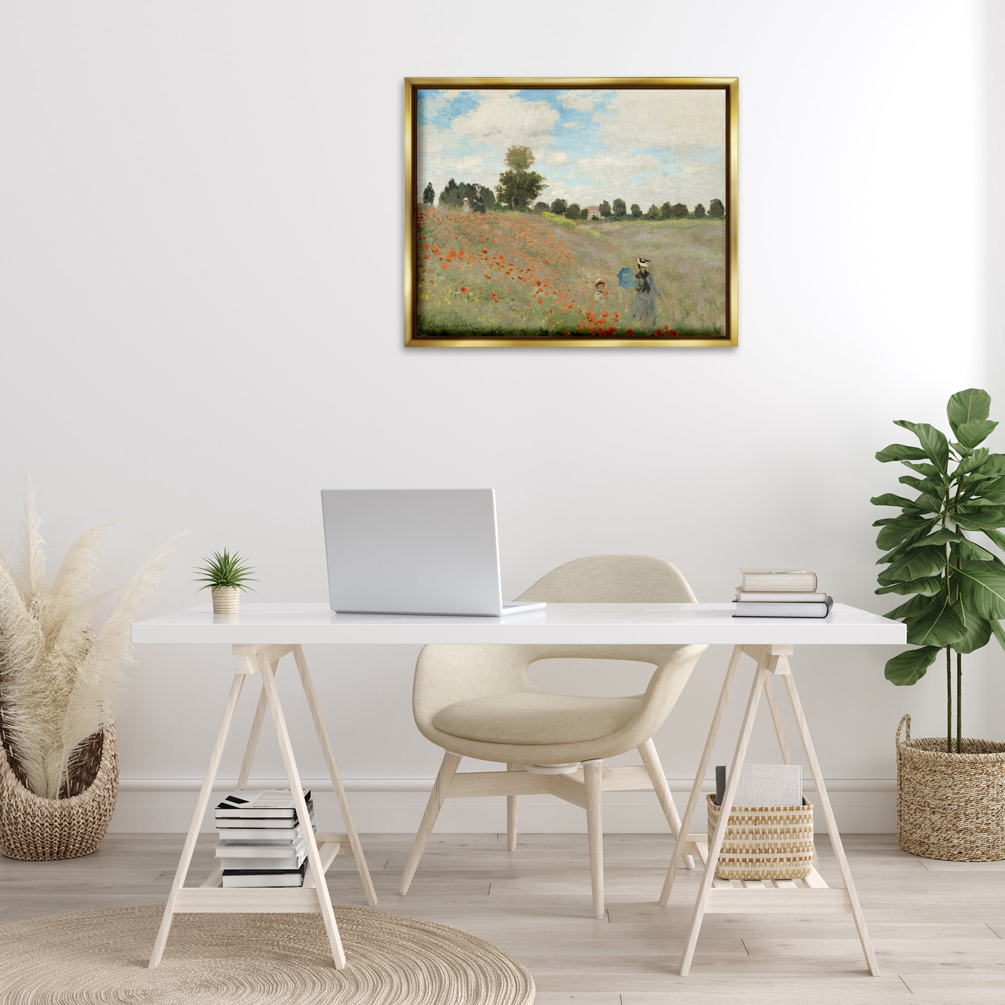 Stupell Industries Classic Monet Poppy Field Landscape & Nature Painting Gold Floater Framed Canvas Art Print Wall Art, 31 x 25
