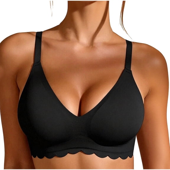 Njagoc3 Wireless Seamless Bras for Women No Underwire Wavy V Neck Soft Support Full Coverage Comfortable Bra