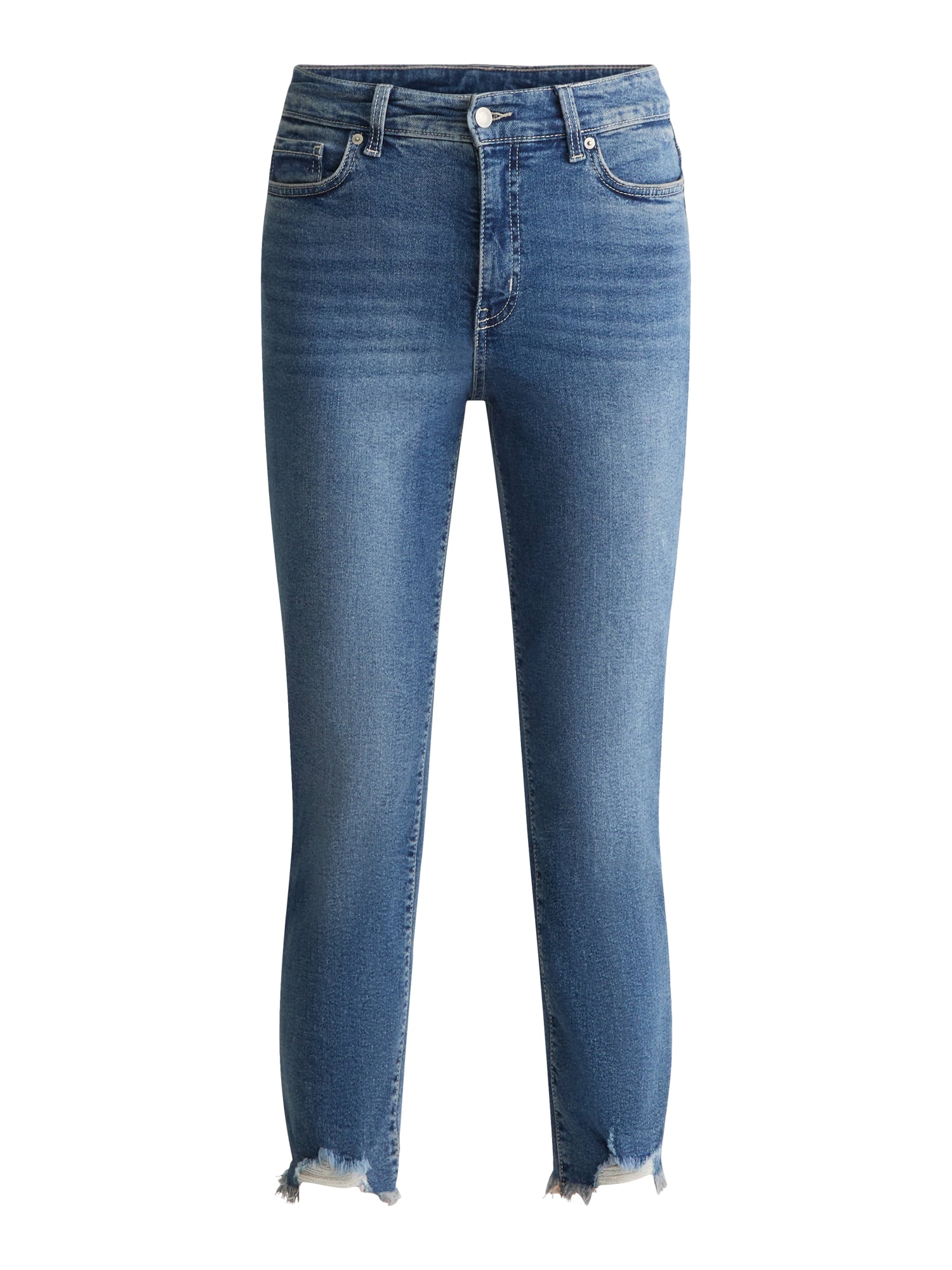 Time and Tru Women's High Rise Straight Leg Destructed Hem Jeans, 26" Inseam, Sizes 0-20
