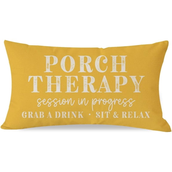 Farmhouse Throw Pillow Cover 12x20 Inch Porch Therapy Session in Progress Yellow Outdoor Spring Summer Front Porch Patio Decorations Lumbar Decorative Throw Pillows Cases for Couch Decor