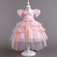 thumbnail image 6 of FYDUU Girls Puffy Pageant Rainbow Tulle Princess Dresses Tiered Birthday Party Tutu Gown With Long Train Formal Performances Dresses 7-8 Years, 6 of 7