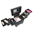 thumbnail image 3 of Makeup Train Case on Wheels,14.6"x9.5"x17" Professional Rolling Cosmetics Storage Organizer with Mirror, Adjustable Handle Height Aluminum Cosmetic Tattoo Box w/Locks and Folding Trays, S13482, 3 of 7