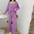 thumbnail image 2 of MEICHEN Lounge Set for Women Women's 3 Piece Set Pajama Long Sleeve Cardigan Sleeveless Top Wide Leg Pants Casual Loose Fit Summer Essentials Fashion Sleepwear, 2 of 5