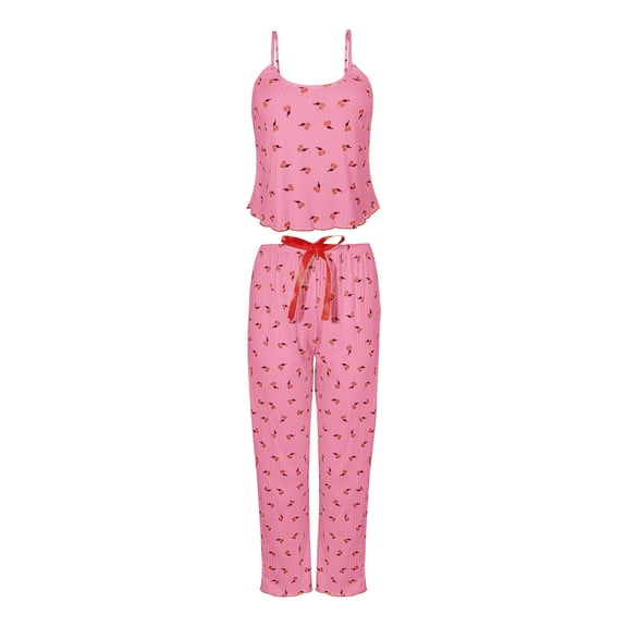 Soyumi Women Pajamas Sets Loungewear Soft Sleepwear Two Piece Summer Sleeveless Pjs Tank Top Wide Leg Pants Comfy Heart Print Cami Tops Nightwear 2 Piece Pjs Loungewear, Hot Pink