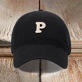 thumbnail image 2 of Women Mens Baseball Cap Letter P Embroidered Baseball Cap Adjustable Sun Hat For Casual Outdoor Black One Size, 2 of 9
