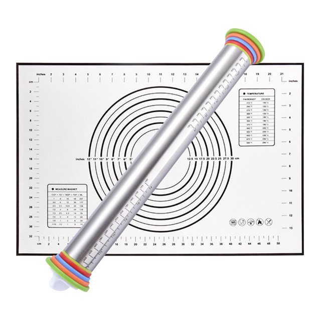 Adjustable Rolling Pin Silicone Pastry Mat Suitable for Baking Pizza Dough Pie Pastry Cookies Pasta Stainless Steel Kitchen Utensil Kitchen Gadgets