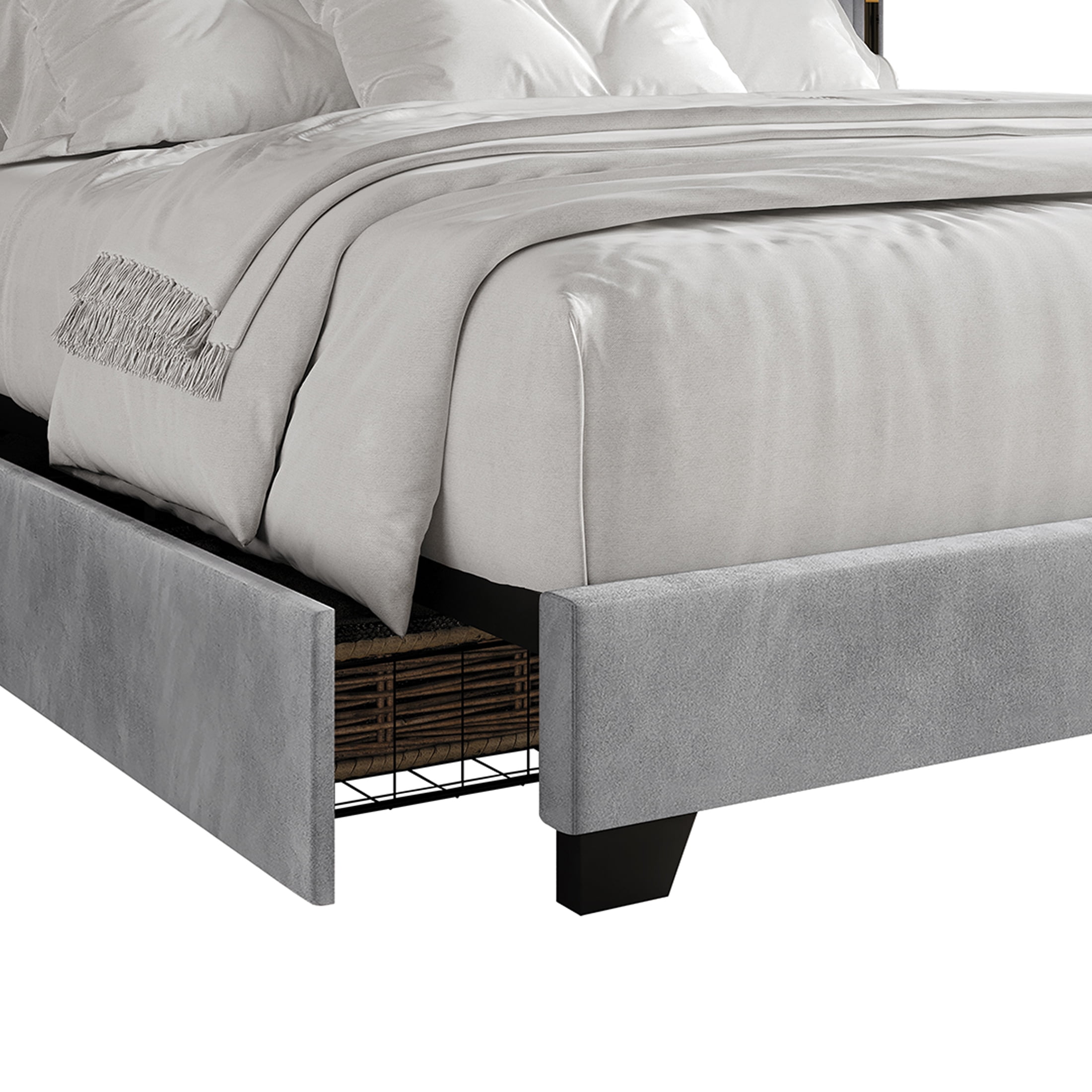 Castle Place Luxe Haven Velvet King Platform Bed with 4 Storage Drawers, Silver Grey