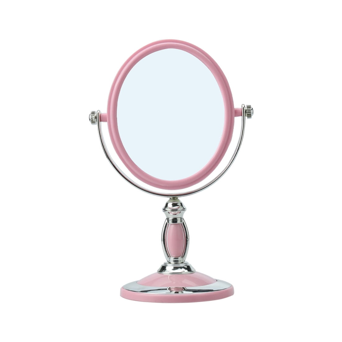 Unique Bargains Woman Plastic Oval Retro Style Two Sided Magnifying Standing Makeup Mirror Pink