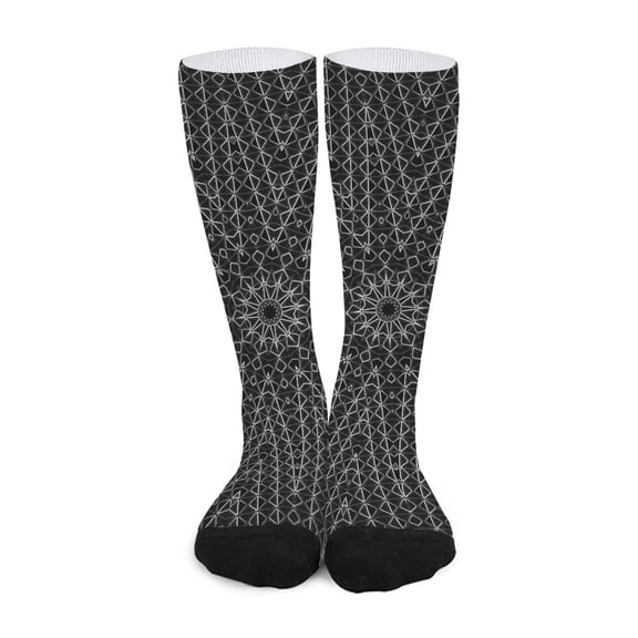 DIQADILA Black and White Kaleidoscope Print Long Socks