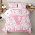 thumbnail image 2 of jejeloiu Vintage Cow Print Cowgirl Boot Twin Quilt Set For Kids,Princess Bow Monogrammed V Twin Coverlet Set For Girls,2pcs, 2 of 7
