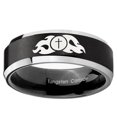 thumbnail image 2 of Religious Flame Cross 8MM Beveled Edge Brush Black 2 Tone Tungsten Men Ring, 2 of 2