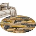 thumbnail image 2 of 3.3ft Washable Round Rug, Gray Yellow Non-Slip Circle Area Rug for Entryway Bedroom, Abstract Modern Retro Polypropylene Pigment Taxture Indoor Accent Floor Mat for Home Decor, 2 of 9