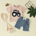 thumbnail image 2 of TOWED22 Infant Baby Boy Summer Clothes Mama's Boy Little Dude Short Sleeve T Shirt Plaid Shorts Set Toddler Boy Outfit Navy,3-6 M, 2 of 9