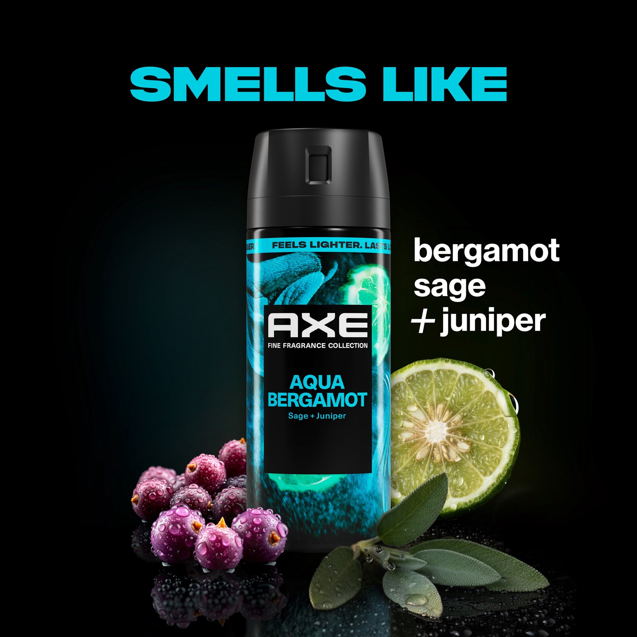 AXE Fine Fragrance Collection Body Spray 72 Hour Freshness Aqua Bergamot Aluminum Free, 2.9 oz