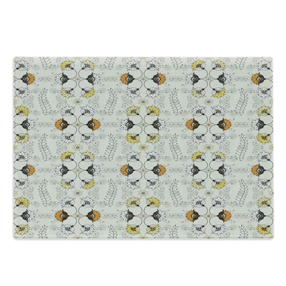 Grey and Yellow Cutting Board, Paisley Style Flowers Ivy Swilrs Leaves Image, Decorative Tempered Glass Cutting and Serving Board, Large Size, Pale Grey Marigold, by Ambesonne