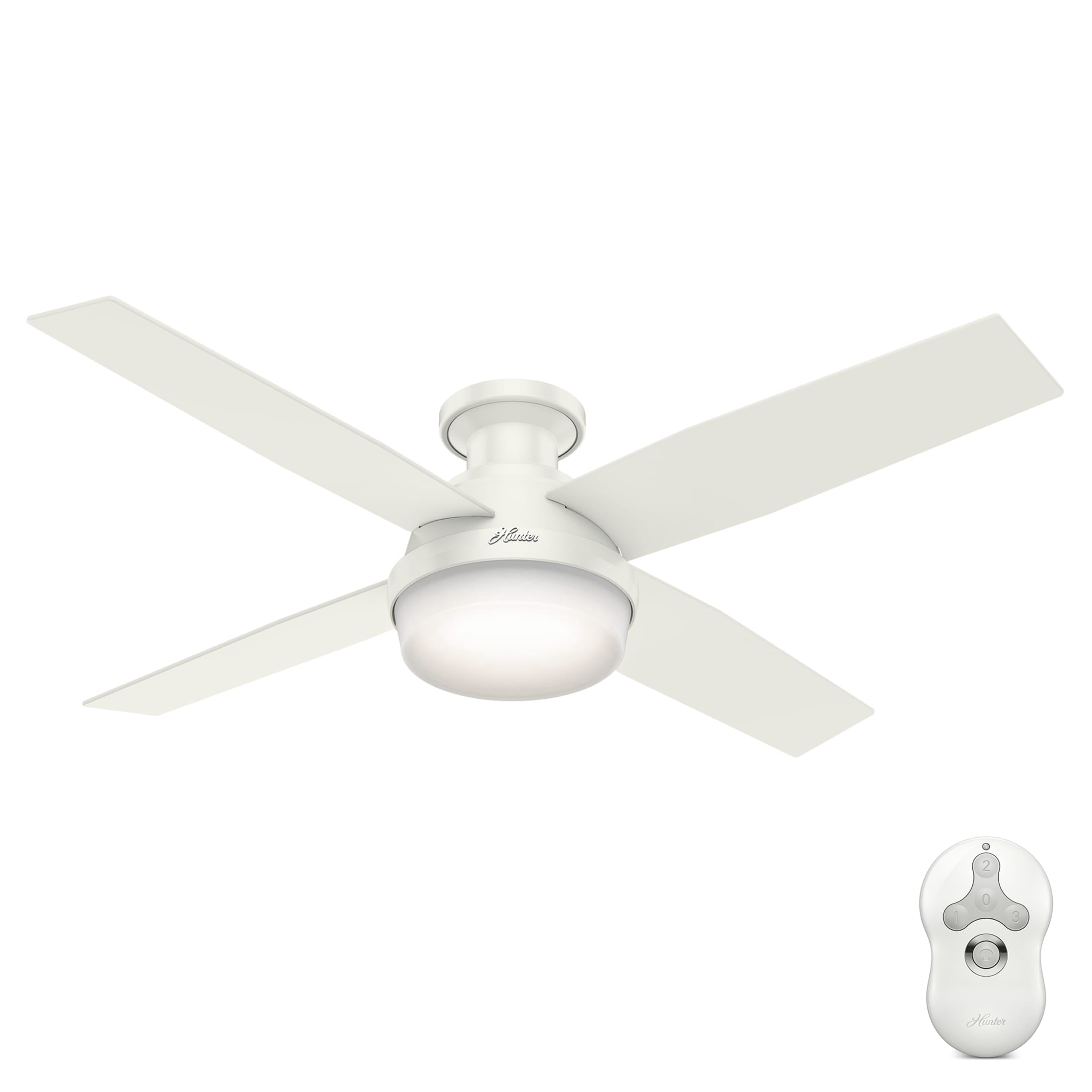 Hunter 52 inch Indoor Ceiling Fan with LED Light and Remote Control - White Modern Ceiling Fan, Low Profile Mount, 4 Blades, For Bedroom, Living Room, or Kitchen, Quiet - Dempsey 59242, Fresh White