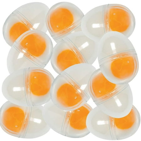 Slime-Filled Easter Eggs - Pack of 12 Clear Pre-filled Easter Eggs with Egg Yolk Design - Good For Easter Egg Hunt, Easter Activity Rewards and Prizes