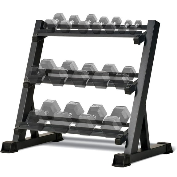 Heavy-Duty 3-Tier Adjustable Dumbbell & Weight Plate Rack | Free Weight Storage for Home Gym | Holds Dumbbells, Kettlebells, Barbells, Bars | 1000lb Capacity