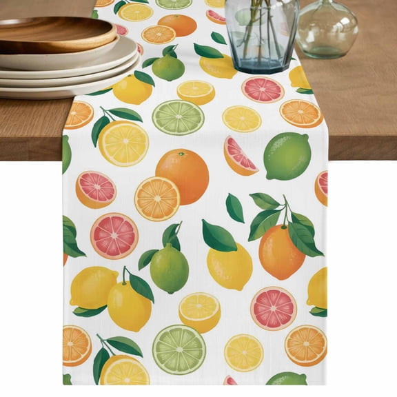 Summer Lemon Orange Table Runner 70 Inches, Farmhouse Tropical Fruit Watercolor Bed Runner Dresser Scarves Tabletop for Indoor Outdoor Parties/Ceremony/Banquet, 13" x 70"