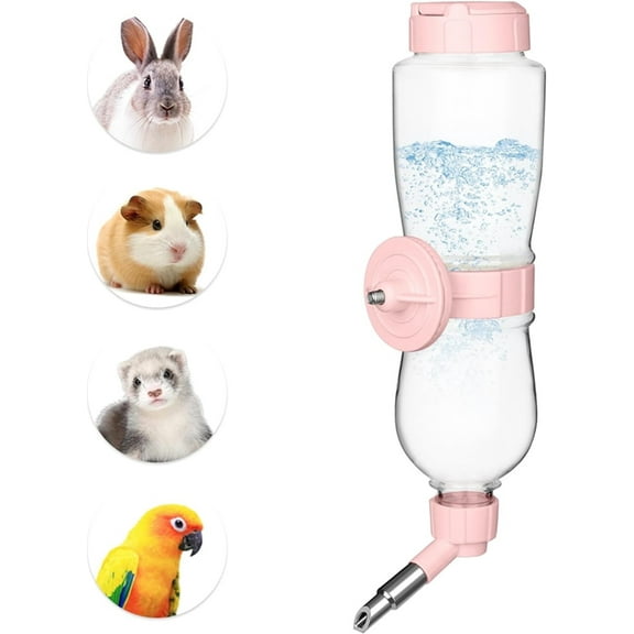 17oz Small Animal Water Dispenser for Crate, Parrots Water Bottle for Cage, Chewproof Pet Water Bottle for Rabbits, Guinea Pigs, Ferrets, Chinchillas and Other Small Rodents, Top Fill, Pink
