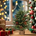 thumbnail image 4 of Small Christmas Tree Tabletop Artificial Mini Christmas Tree Decorations with Holiday Ornaments Red Berry Pine Cone and Base Greenery for Home Indoor Fireplace Mantel Xmas Decor, 4 of 6
