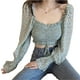 thumbnail image 1 of Camisa estampada floral Blusa de cuello cuadrado de manga larga Top plisado informal para mujer AweSitey AP001734-03, 1 of 7