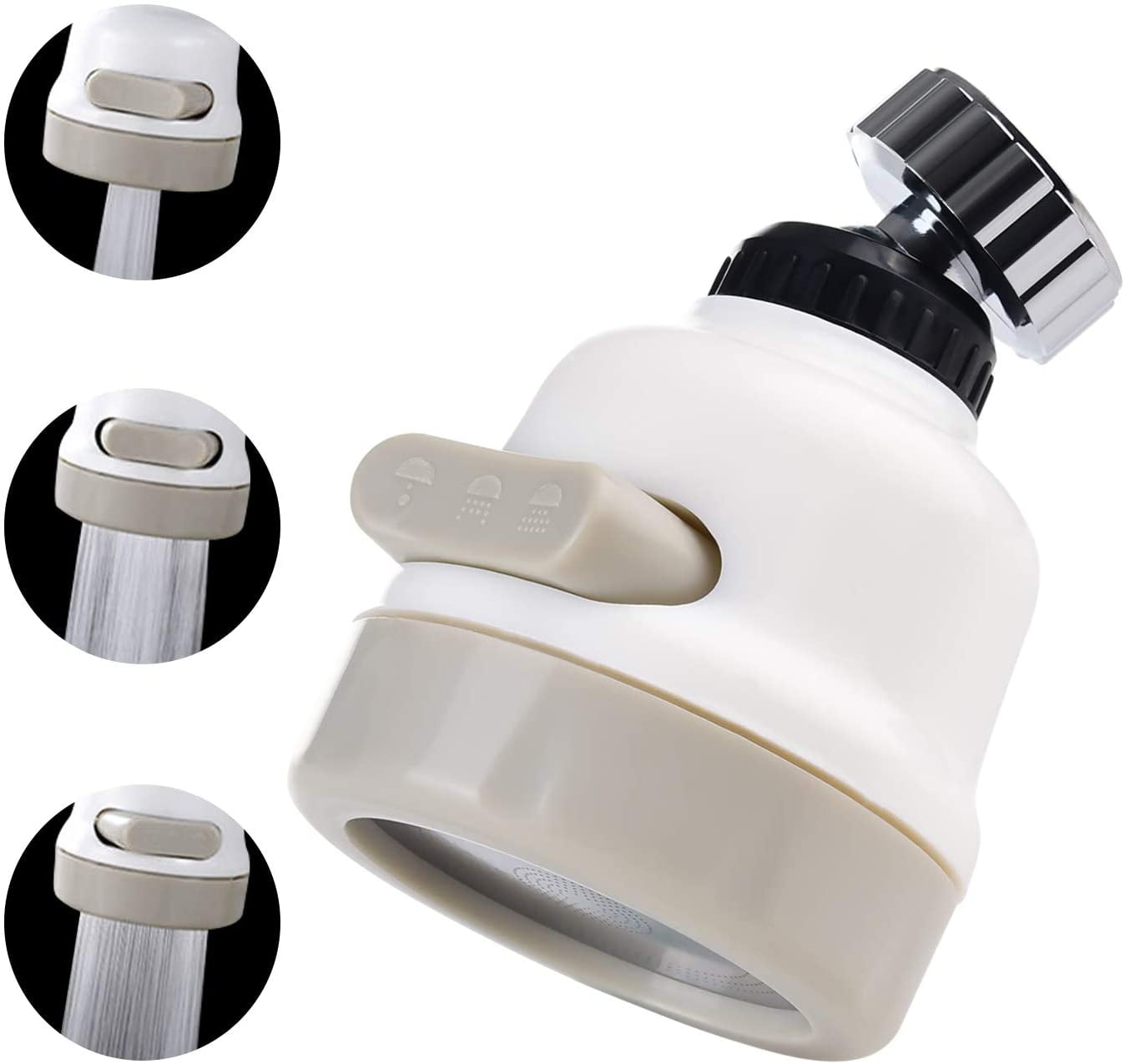 Water Swivel Faucet Sprayer Aerator,3 Modes Universal Long Water Saving Faucet Sprayer Head Extension,360°Adjustable