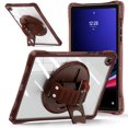 thumbnail image 3 of ELEHOLD Rugged Case For  Samsung Galaxy Tab A9+ 11Inch, Full Protection Transparent 360° Rotating Stand Cover, with Silicone Wrist Strap, Shoulder Strap,Chocolate, 3 of 12