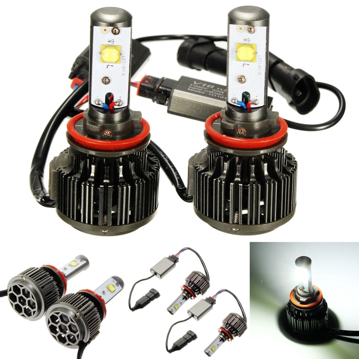 LED Headlight 60W 6000LM 6000K Beam Light Bulbs Kit H8 H9 H11